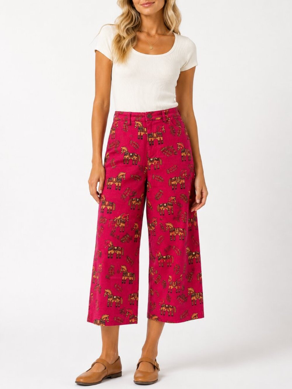 Princess Highway Dala Horse Print High Rise Wide Leg Cropped Pants Size 12